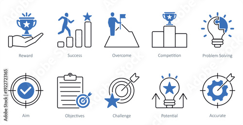 set of challenge icons as reward success overcome