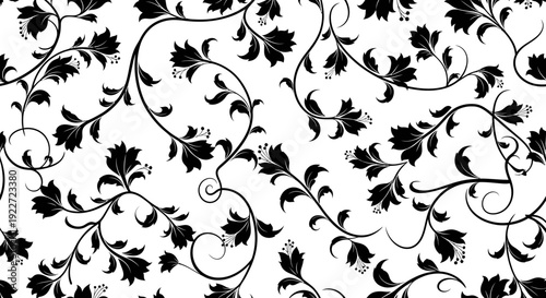 Black and white leafy vine pattern.