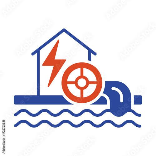 Small hydro power plant outline vector icon