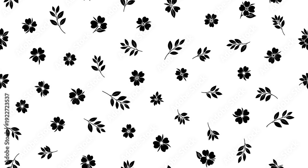 Fototapeta premium Black flowers and leaves pattern.