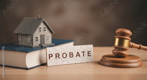 Legal probate process involving a miniature house model and a gavel.