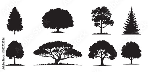 diverse tree silhouettes set