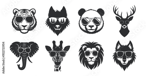 eight cool animals wearing sunglasses lion giraffe dog tiger
