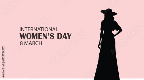 International Women's Day Banner with Woman Silhouette and Pink Background for 8 March Social Media Poster