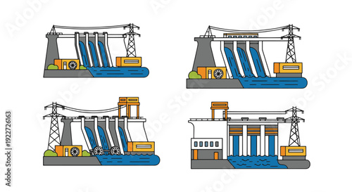 Hydropower Dam Line minimal modern color vector