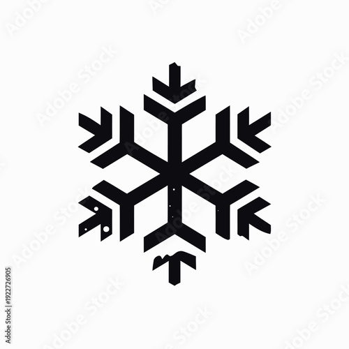 Black Silhouette Snowflake Icon on White Background - Simple Winter Frost Graphic Element