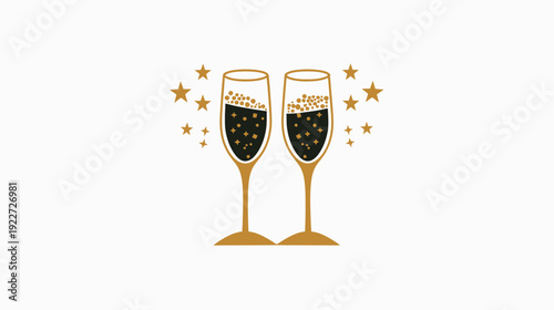 Elegant Golden Champagne Flutes Toasting with Sparkling Wine and Stars for Celebrations and Festive Occasions