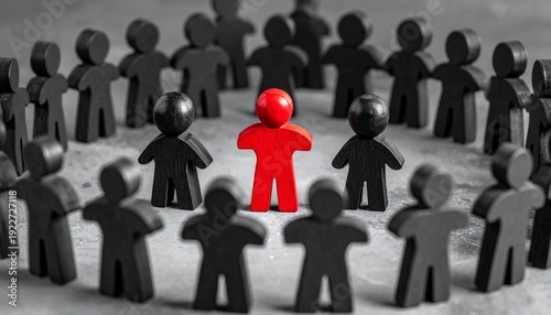 Wallpaper Mural An individual stands out in a group. A red figure stands out among many black figures.  This symbolizes difference, uniqueness, and standing out.  Torontodigital.ca