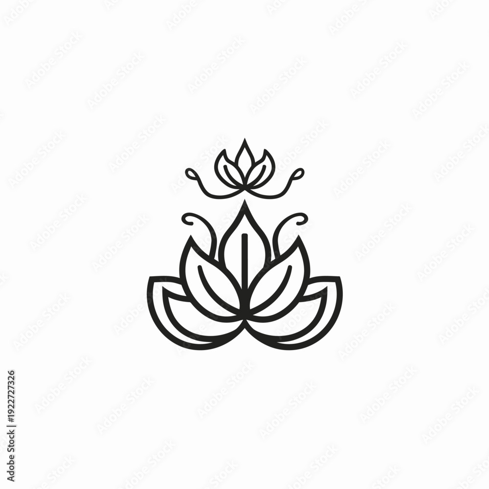 Obraz premium Elegant stylized lotus flower line art illustration, symbolizing purity, spirituality, yoga, meditation, and wellness. Minimalist vector design.