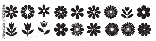 black and white floral silhouettes diverse flower and tulip