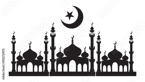 mosque silhouette crescent moon star islamic