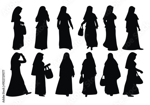muslim hijab woman female silhouettes set isolated flat