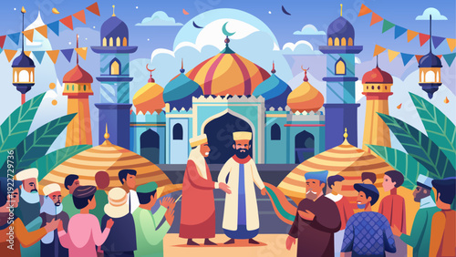 A vibrant and diverse group of people celebrating a joyous festival together