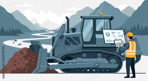 Construction worker operating a bulldozer on a job site.