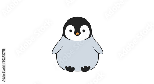 Adorable baby penguin character with a soft grey body and black and white head shown in a simple cartoon style.