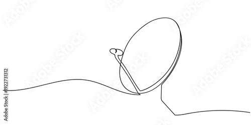 One line drawing, continuous single line, satellite dish. Editable stroke.