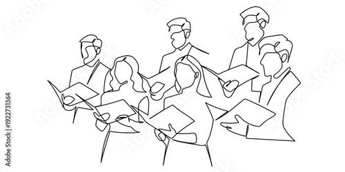One line drawing. Continuous single line. A group of people singing in harmony. Editable stroke.