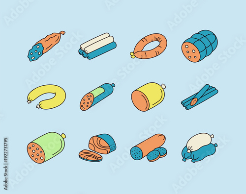 Delicatessen Sausage Products Minimal Icon Set