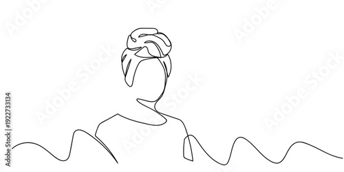 One line drawing. Continuous single line. Woman wearing a headscarf. Editable stroke.
