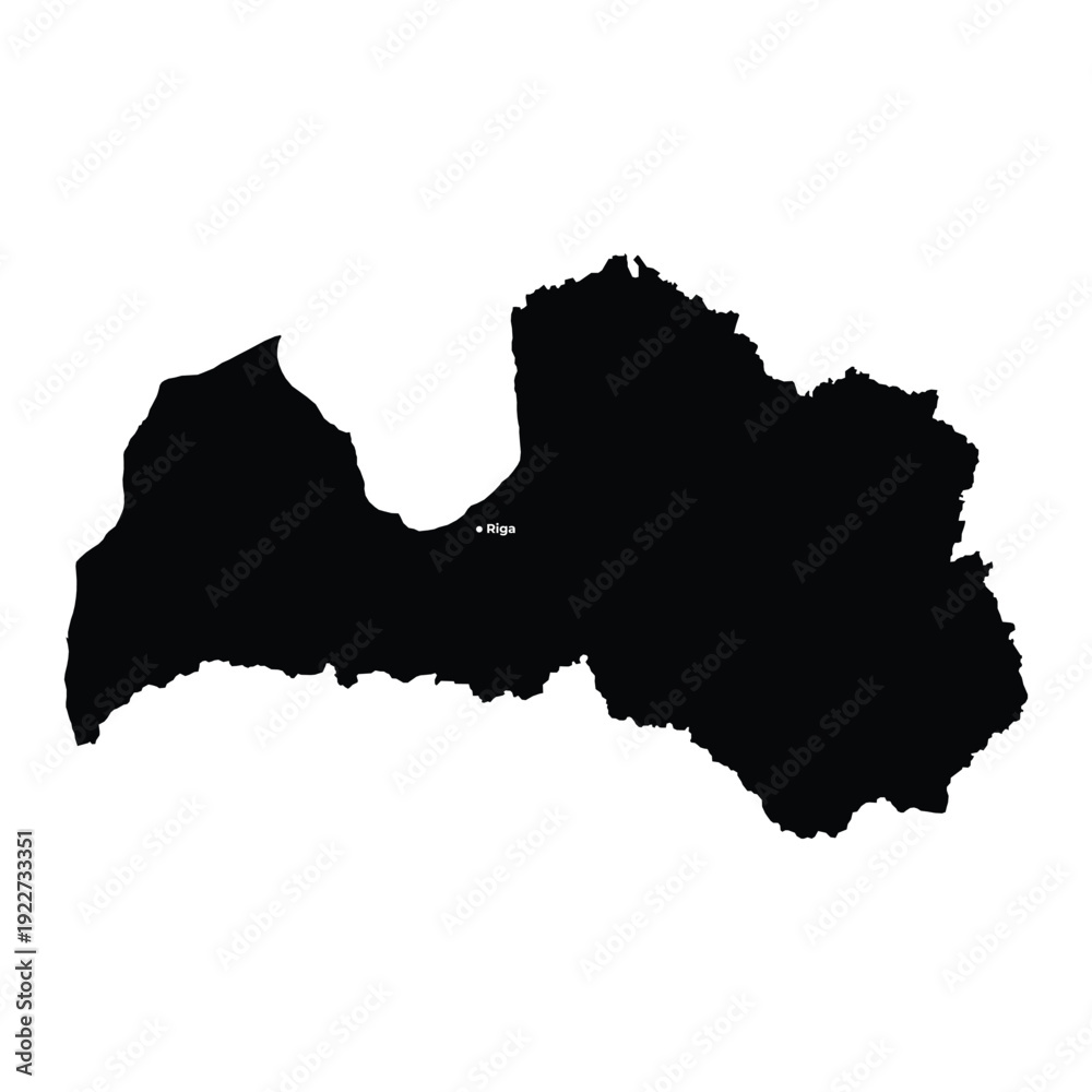 Fototapeta premium Latvia Map Silhouette with Riga Capital Mark