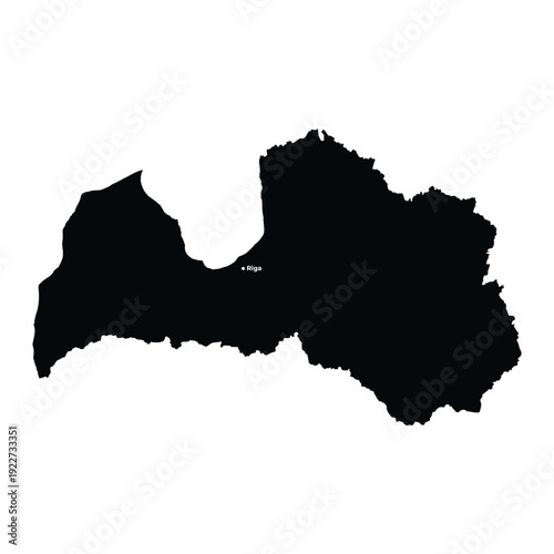 Latvia Map Silhouette with Riga Capital Mark