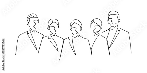 Continuous single line: Several hotel receptionists lined up in a single row. Editable stroke.