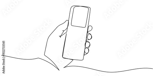 Continuous single line. Hand holding air conditioner remote. Editable stroke.