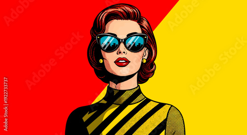 A stylish woman wearing sunglasses with a vibrant background. This image shows a glamorous woman in sunglasses