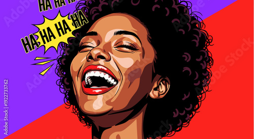 An illustration of a woman expressing pure joy through laughter, her face illuminated with genuine happiness
