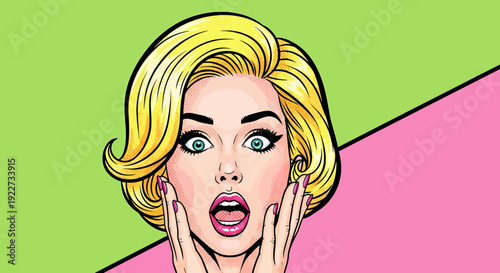 A woman expresses shock and amazement, her mouth wide open, her eyes wide with surprise