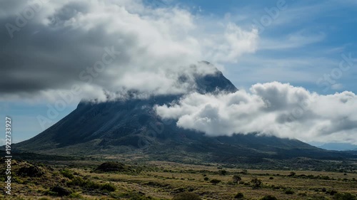 Majestic mountain landscape with dramatic clouds and greenery - 4k video