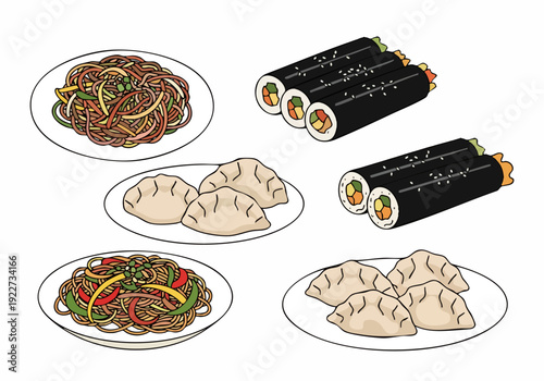 Flat Illustration of Korean Cuisine Dishes Food and Culinary Culture