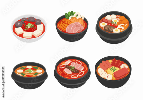 Flat Cartoon Style Korean Cuisine Soup Bowl Food Illustration