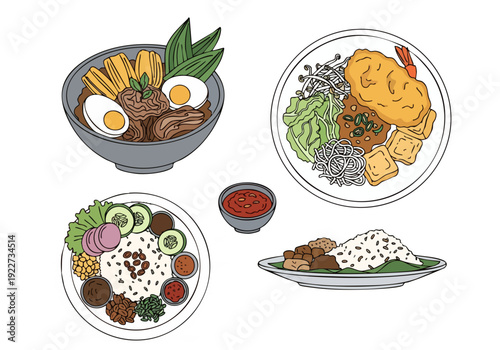 Handdrawn Colorful Delicious Indonesian Food Illustration Collection Culinary Heritage
