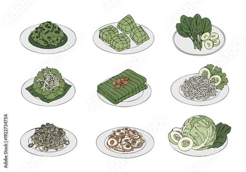 Isometric Handdrawn Traditional Culinary Dish Illustration Pack Food and Drink