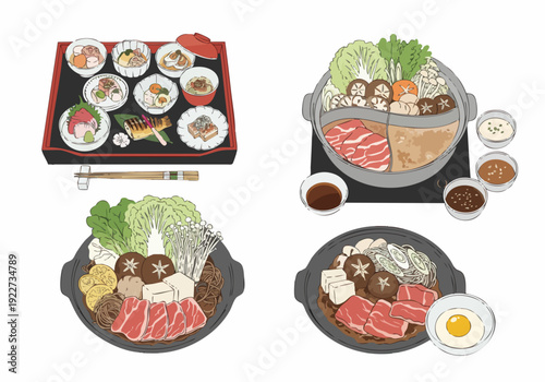 Flat Lay Detailed Delicious Japanese Food Illustration Cuisine Variety