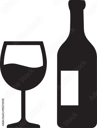 Black icon of a wine bottle and glass, symbolizing drinks, celebration, and relaxation.