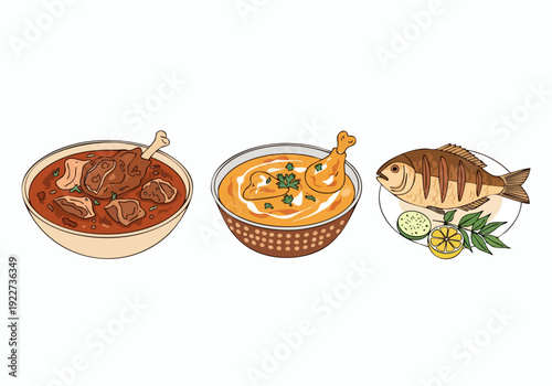 Handdrawn Line Culinary Dish Illustration Food Set Meal Category