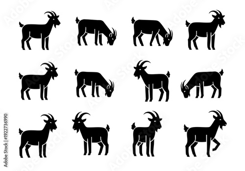Simple Silhouette Goat Animal Farm Livestock Silhouette Shape Icon Set