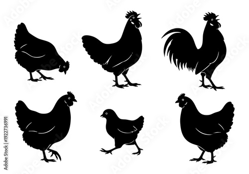 Silhouette Simple Chicken Hen Rooster Farm Animal Poultry Livestock Illustration