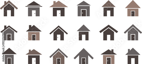 Simple house silhouette icon set flat vector collection of residential home buildings isolated on light background