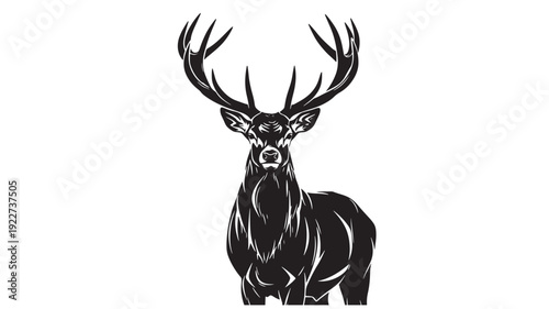 Black and white stag deer head with antlers vector illustration