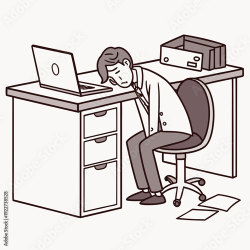 Man sitting at desk sleeping on laptop