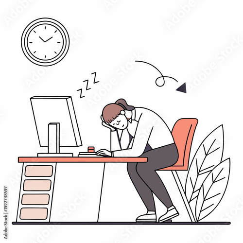 A woman is falling asleep at her desk