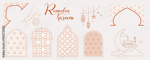 Abstract elegant Ramadan element object with Islamic decoration for Line Art deco style