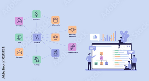 Conceptual illustration of blockchain technology and data analytics with interconnected nodes and digital chart.