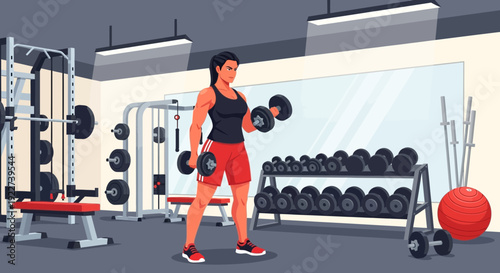 Young woman in athletic wear lifting dumbbells during a workout.