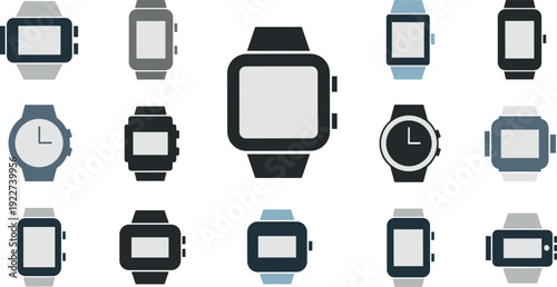 Smartwatch icon set flat vector collection of wearable technology watches and fitness tracker devices isolated on light background
