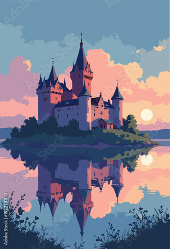 Kalmar Castle standing its island Renaissance turrets moat reflecting evening sky Fairytale