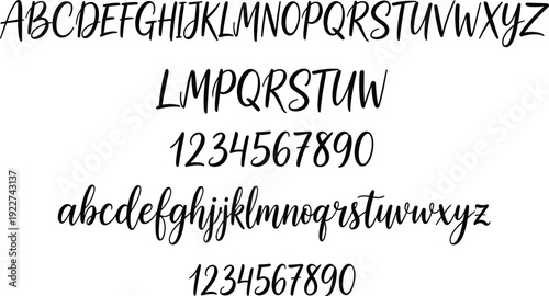 Handwritten Script Alphabet Font with Uppercase Lowercase Letters and Numbers for Creative Typography